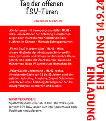 Bild vergr&ouml;&szlig;ern: Flyer TSV 1874 Tag der offenen T�r