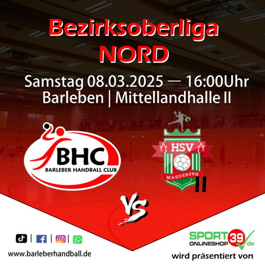 Interner Link: Zur Veranstaltung BEZIRKSOBERLIGA NORD - Barleber HC vs. HSV Magdeburg II