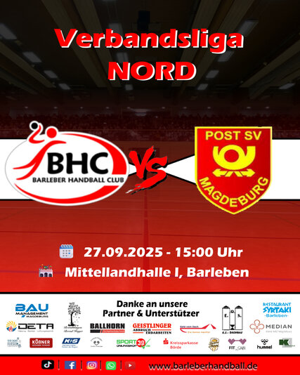 Interner Link: Zur Veranstaltung VERBANDSLIGA NORD - Barleber HC vs. Post SV Magdeburg