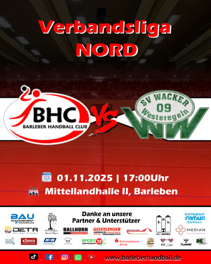 Interner Link: Zur Veranstaltung VERBANDSLIGA NORD - Barleber HC vs. SV Wacker 09 Westeregeln