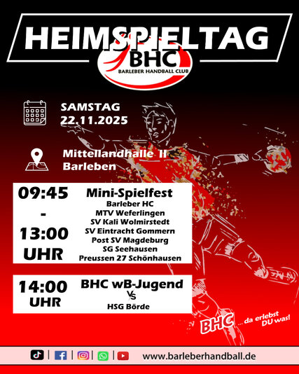 Interner Link: Zur Veranstaltung 09. Heimspieltag des Barleber HC . MLH 2