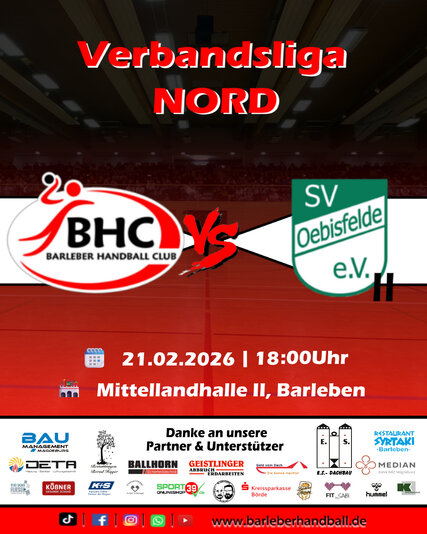 Interner Link: Zur Veranstaltung VERBANDSLIGA NORD - Barleber HC vs. SV Oebisfelde 1895 II
