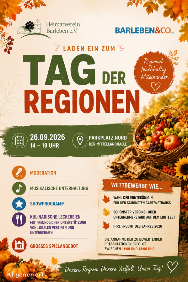 Tag der Regionen in Barleben: Programm steht fest - Gartenvereine zur Teilnahme eingeladen
